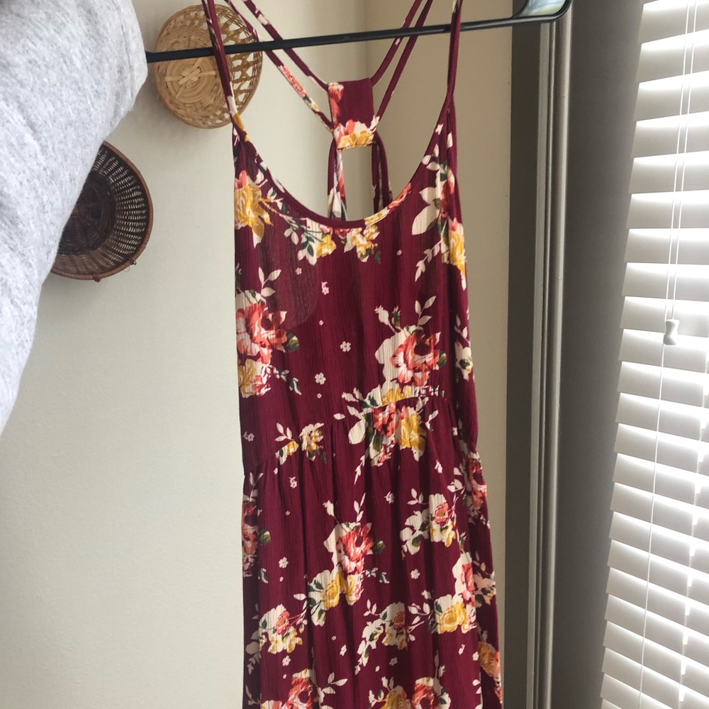 maroon floral dress